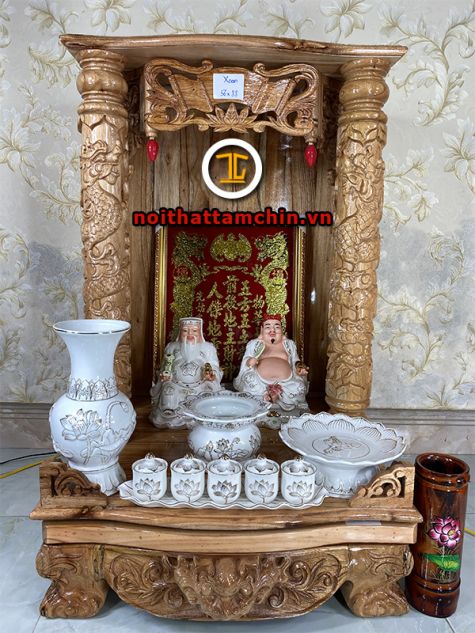 Bàn thờ ông địa gỗ Xoan 56x56x88 (Ngang x Sâu x Cao)